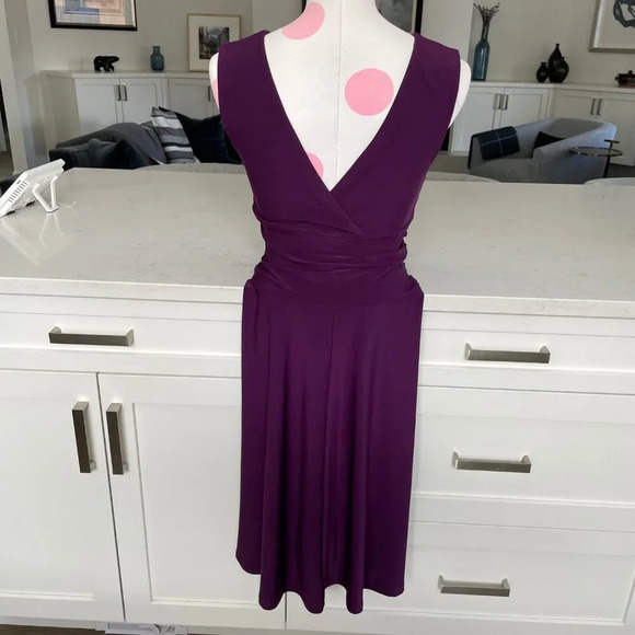 Papillon Vancouver Los Angeles V Neck Faux Wrap Fit & Flare Dress Purple Sz S - Picture 4 of 9